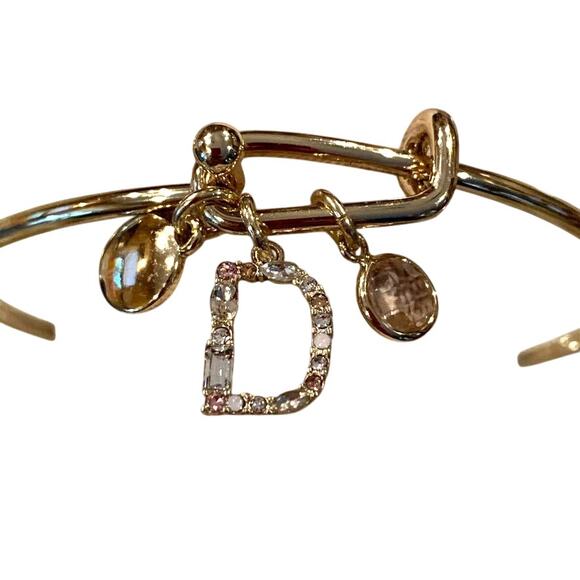 NWT LOFT Gold Tone Pave Rhinestone Initial Charm Bangle Bracelet - LETTER D - Picture 4 of 10